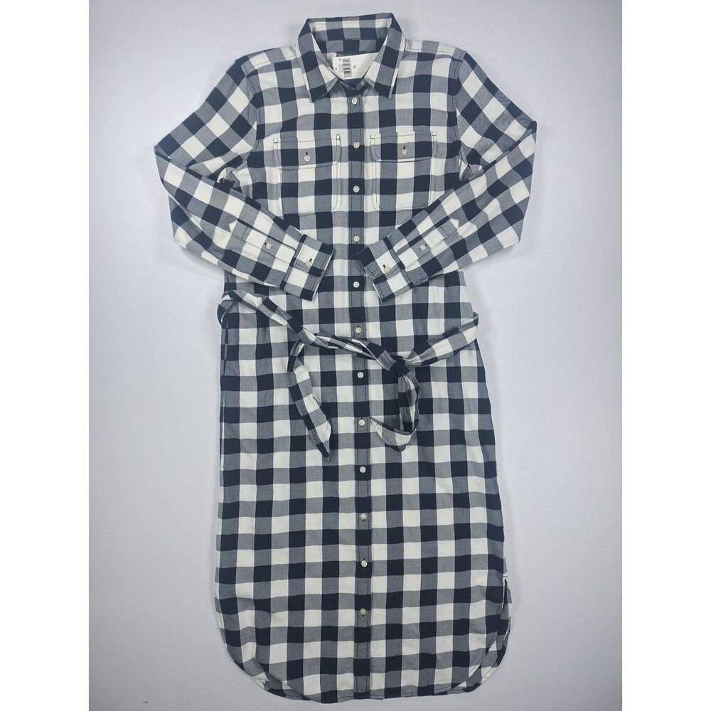 Lauren Ralph Lauren Plaid Shirt Dress Womens 10 Black White Cotton Belted Long